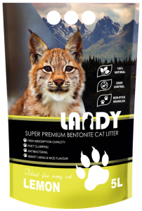 LANDY наполнитель для кошачьего туалета комкующийся из бентонитовой глины с ароматом лимона,  5 л