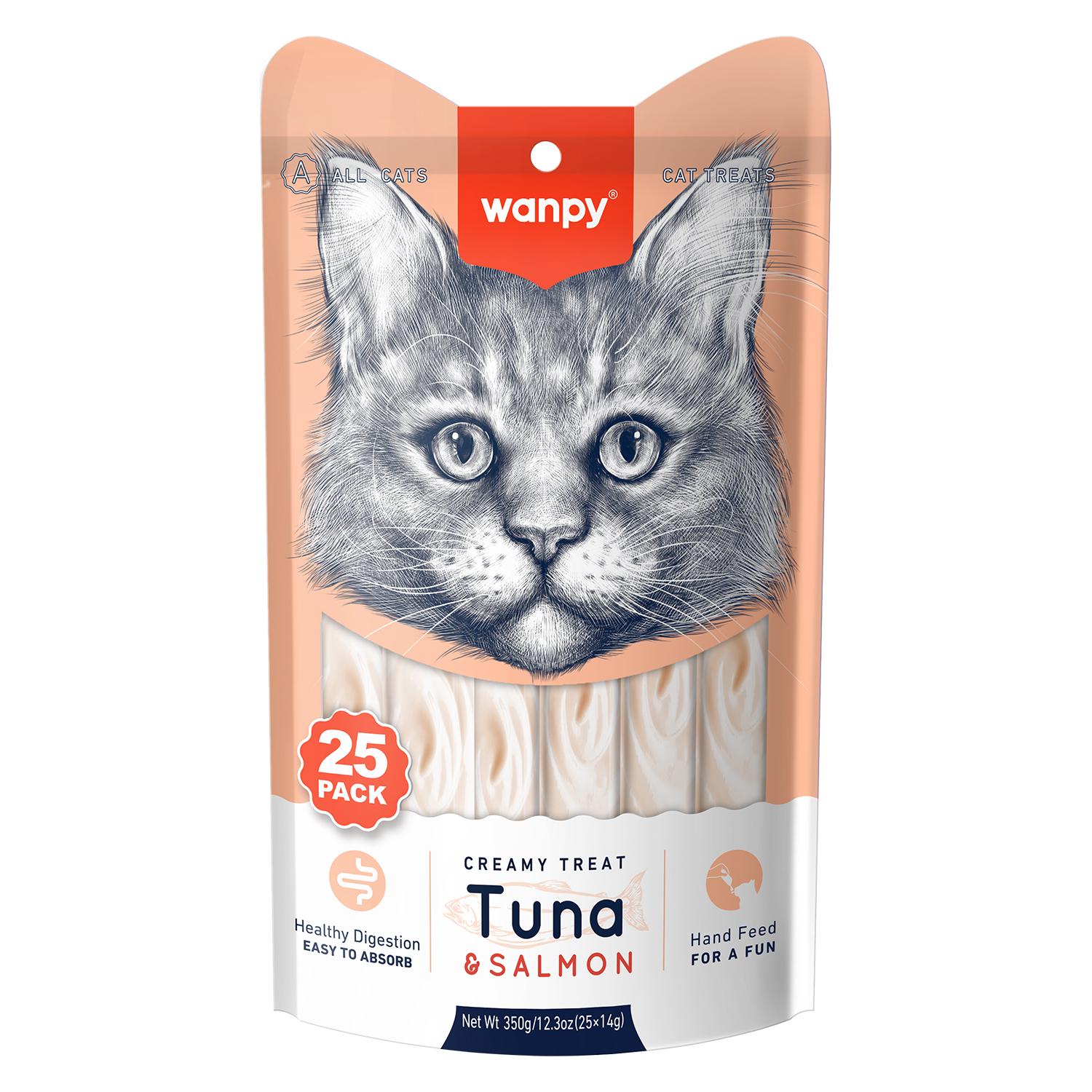 Wanpy Cat Лакомство для кошек "нежное пюре" из тунца и лосося 25 шт х14 г