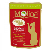 Molina консервы для кошек (цыпленок, говядина в соусе) 100 г