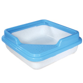 Triol Туалет для кошек квадратный с бортом "Куб", белый мрамор/голубой, 435*435*145мм, серия HYGIENE