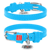 Collar Ошейник для собак кожаный WAUDOG Glamour с QR паспортом, голубой, Ш 12 мм, Дл 21-29 см