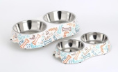  Миска двойная металлическая с рисунком (8-М)