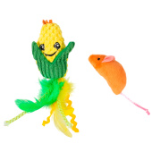 Mr.Kranch Игрушка для кошек Кукурузка и Мышка плюшевая с кошачьей мятой и перышками 19 см желтая