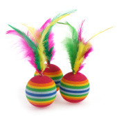 Чистый котик Игрушка для кошек Мячик полосатый с пером 3,5 см