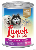 Lunch For Pets Консервы мясное ассорти с олениной, кусочки в желе для собак, 850 г