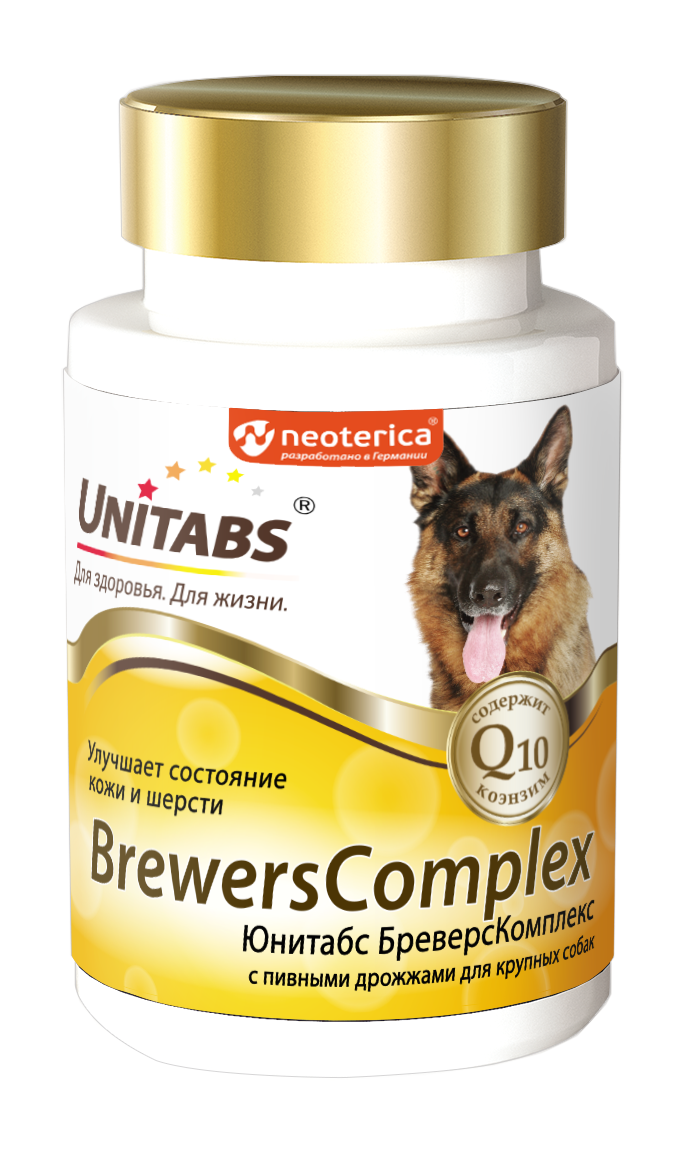 Unitabs BrewersComplex, с пивными дрожжами для крупных собак с Q10, 100 таблеток