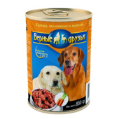 Верные друзья консервы для собак, курица, телятина и морковь в соусе, 850 г