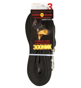 Зооник Поводок капроновый с латексной нитью 3м* 25мм (с усиленным карабином), черный