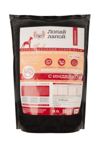 Лопай лапой сухой корм для собак крупных пород с индейкой, 