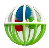 Зооник Игрушка для кошек Шарик пластиковый ф60 с тремя помпонами и бубенчиком 