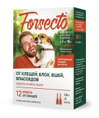Астрафарм Форсекто (Forsecto) для собак и щенков от 5 до 10кг против клещей, блох, вшей и власоедов 2пипетки*1мл