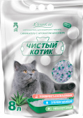Чистый котик наполнитель силикагелевый колотый с ароматом алоэ вера, 8 л
