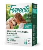 Астрафарм Форсекто (Forsecto) для собак и щенков от 20 до 30кг против клещей, блох, вшей и власоедов 2пипетки*3мл