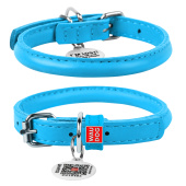 Collar Ошейник для собак кожаный WAUDOG Glamour с QR паспортом, круглый, синий, Д 8 мм, Дл 20-25 см