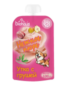 BIOHAUS Лакомство для собак Нежное пюре Утка с грушей, 100 г