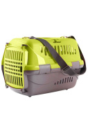 Россия Переноска для животных Турне М зеленая с цветной пластиковой дверцей, ковриком и ремнем, 48*32*32 см