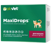 Агроветзащита Оквет MaxiDrops д/кошек весом от 1 до 4кг от клещей, блох, вшей, круглых и ленточных гельминтов