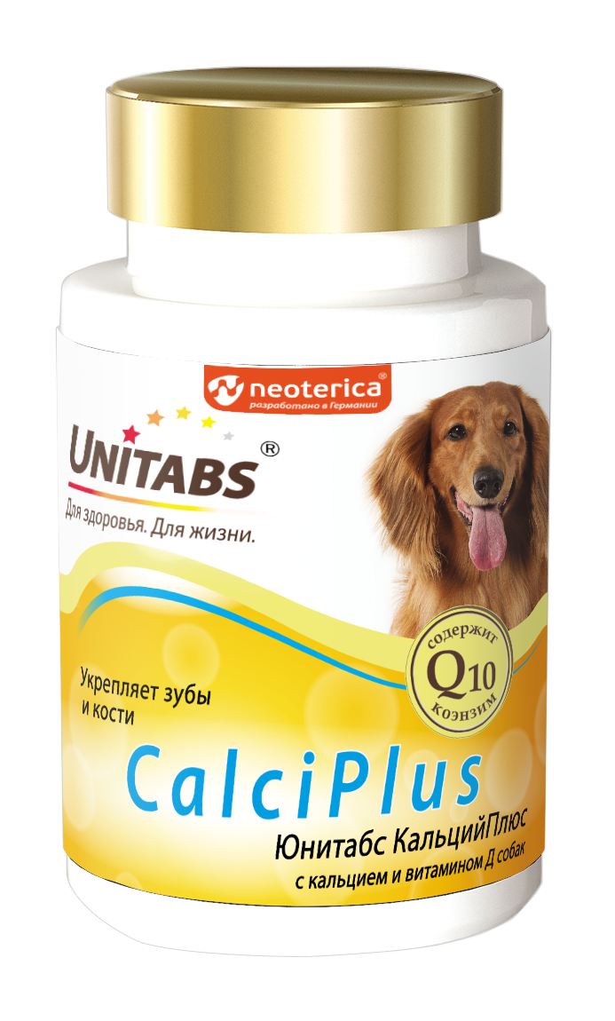 Unitabs CalciPlus, для собак, с кальцием, фосфором, витамином Д с Q10, 100 таблеток
